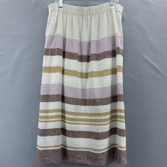 Rachel‎ Zoe Size XL 100% Linen Pastel Striped Button Front Midi Wrap Skirt - Picture 5 of 9